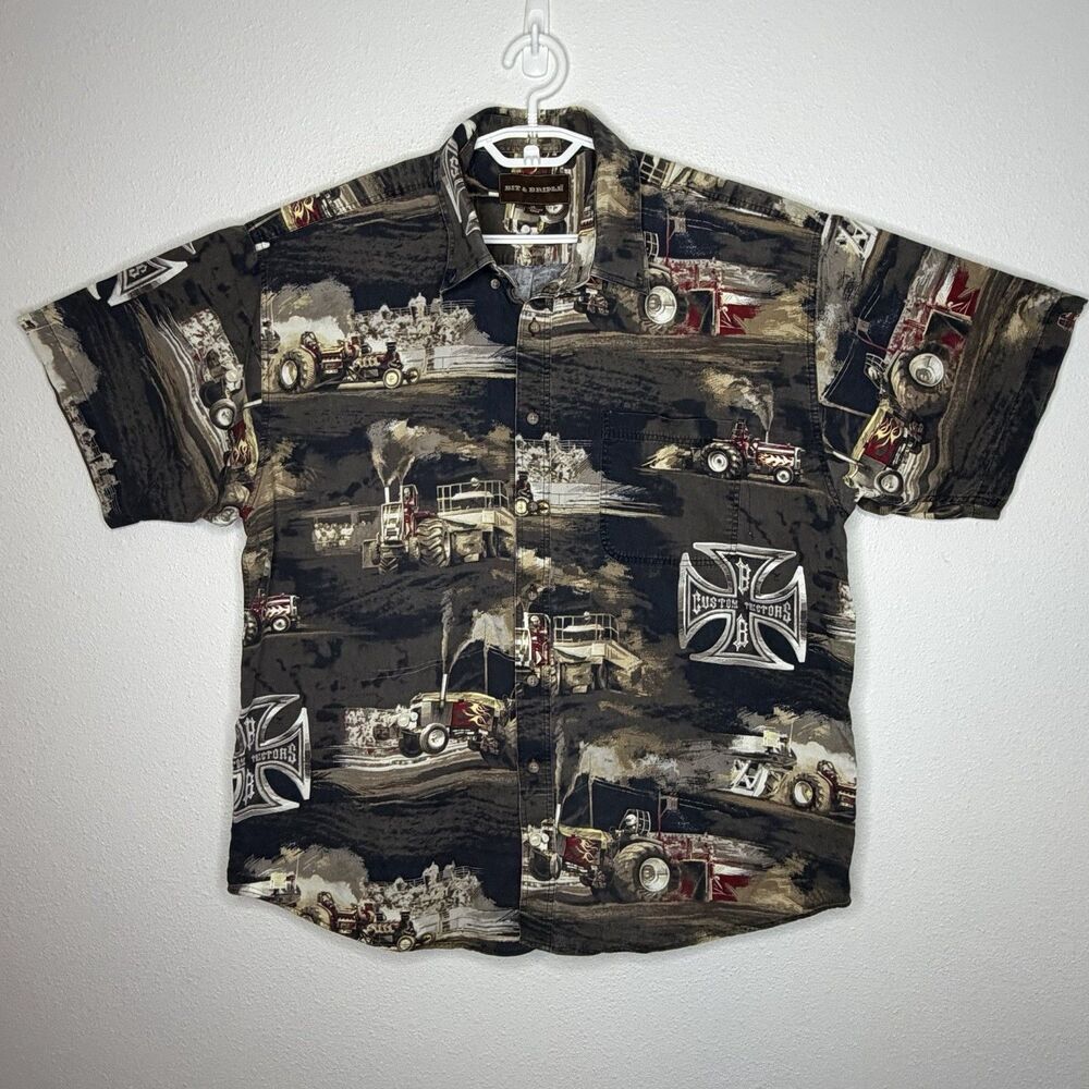Vintage Bit & Bridle Custom Tractors Western Button Down Shirt Men’s XL 90s